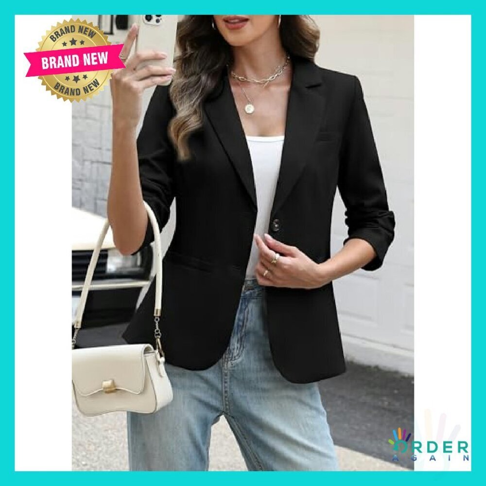 Long Sleeve Blazer Slim Fit Business Casual Office Jacket with Pockets - Picture 4 of 8